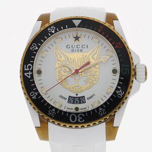 WATCH GUCCI YA136322 Mystic cat white Gold Plated/rubber QZ